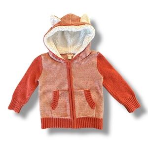 Cat & Jack Sz 3T Red & White Striped Fox Ear’d Full Zip Hoodie. How Fun!